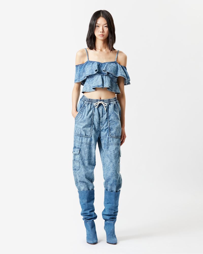 VOLOTEO CHAMBRAY CROP TOP